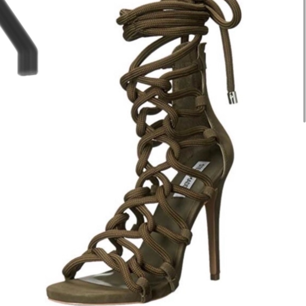 Army green tie up gladiator sandals